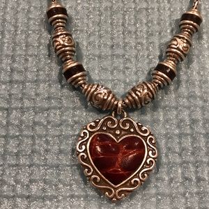 Brighton Brown Leather and Silver Heart Necklace